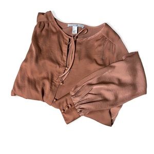 silk satin peach button up blouse long sleeve